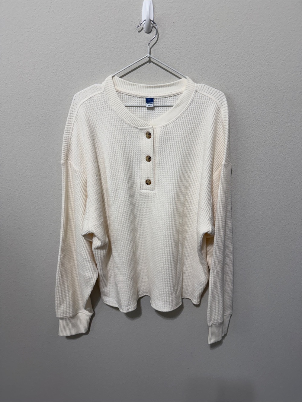 NWOT Old Navy Cream Waffle-Knit Henley Sweater